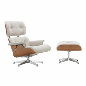 Eames Lounge Chair & Ottoman Fabric Edition, Masse neue masse, Schale nussbaum weiss pigmentiert, Bezug stoff nubia bambus/terra, Untergestell poli...