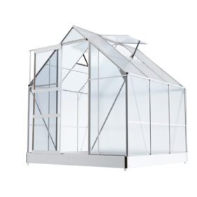 Gewächshaus CUNEO Aluminium 4mm inkl. Fundament mit Dachfenster, Schiebetür, UV-Schutz