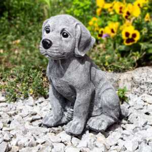 Hundewelpe, Skulptur, groß, Labrador | Stein, Grau | H 25,5 x B 16,0 cm