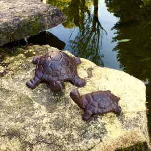 Mutter Kind Schildkröten Dekoration Steinbeet Terrasse Teich, Eisen