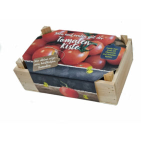 Trendy Holz Kiste Anzuchtset - Tomaten - Garten Starter Kit mit Pflanzenerde und Samen - Anzucht Schale Mini Pflanzen Gewächshaus inkl Saatgut, Erde