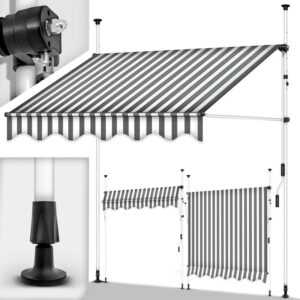 tillvex Balkonmarkise 350 cm Grau/Weiß Gelenkarm Markise Klemmmarkise Sonnenmarkise Balkon ohne Bohren