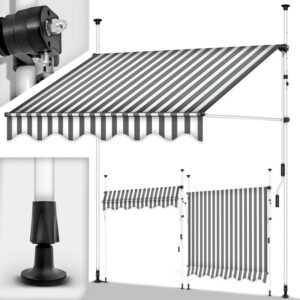 tillvex Balkonmarkise 400 cm Grau/Weiß Gelenkarm Markise Klemmmarkise Sonnenmarkise Balkon ohne Bohren