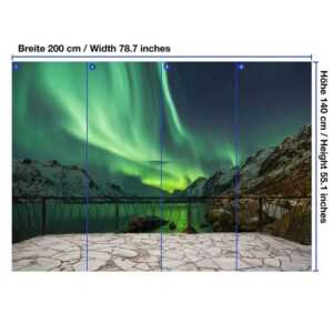 wandmotiv24 Fototapete mit Blick vom Balkon - Grünes Polarlicht, strukturiert, Wandtapete, Motivtapete, matt, Vinyltapete, selbstklebend