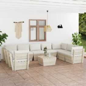 10-tlg. Garten-Sofagarnitur aus Paletten,Gartenmöbel-Set mit Kissen Fichtenholz vidaXL