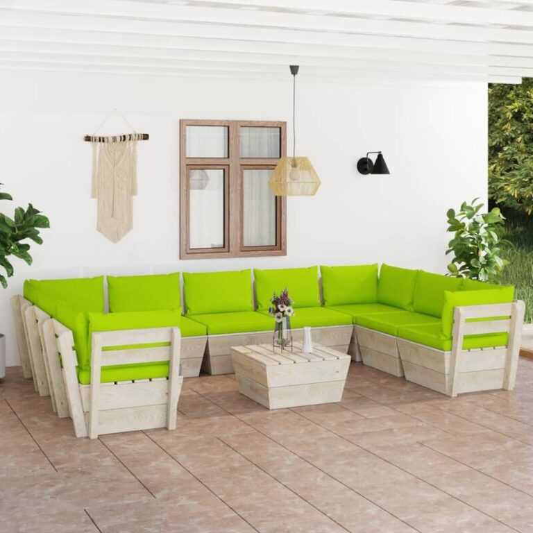 10-tlg. Garten-Sofagarnitur aus Paletten,Gartenmöbel-Set mit Kissen Fichtenholz vidaXL