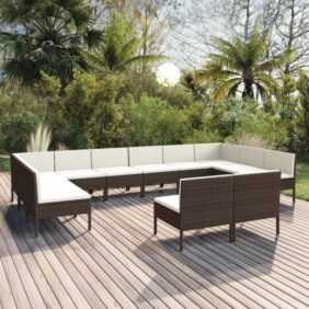 12-tlg. Garten-Lounge-Set,Gartenmöbel-Set mit Auflagen Poly Rattan Braun vidaXL