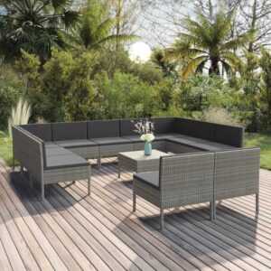12-tlg. Garten-Lounge-Set,Gartenmöbel-Set mit Auflagen Poly Rattan Grau vidaXL