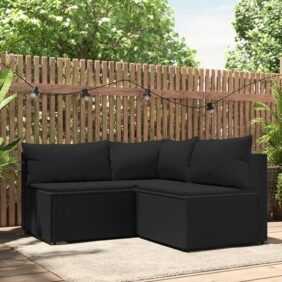 3-tlg. Garten-Lounge-Set Gartenmöbel Set Sitzgruppe Essgruppe mit Kissen Schwarz Poly Rattan DE44018 - Schwarz