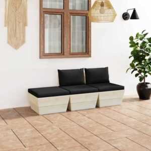 3-tlg. Garten-Sofagarnitur aus Paletten,Gartenmöbel-Set mit Kissen Fichtenholz vidaXL