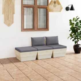 3-tlg. Garten-Sofagarnitur aus Paletten,Gartenmöbel-Set mit Kissen Fichtenholz vidaXL