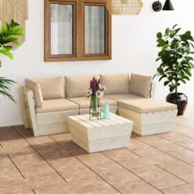 5-tlg. Garten-Sofagarnitur aus Paletten mit - Beige - Prolenta Premium