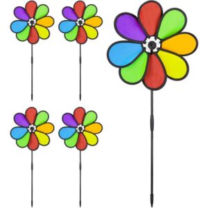 5 x Windrad Blume, Gartenwindrad für Kinder & Erwachsene, Balkon & Garten, Windmühle hbt: 72 x 31 x 6,5 cm, bunt