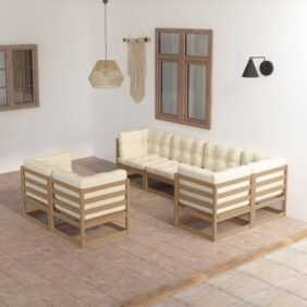 7-tlg. Garten-Lounge-Set Gartenmöbel Set Sitzgruppe Essgruppe mit Kissen Kiefer Massivholz DE41460 - Braun