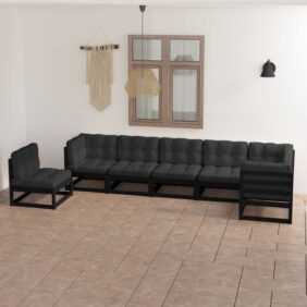 7-tlg. Garten-Lounge-Set Gartenmöbel Set Sitzgruppe Essgruppe mit Kissen Massivholz Kiefer DE48523 - Schwarz