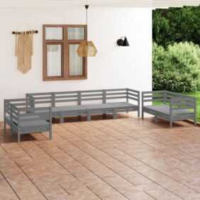 8-tlg. Garten-Lounge-Set Gartenmöbel Set Sitzgruppe Essgruppe Grau Massivholz Kiefer DE52376 - Grau