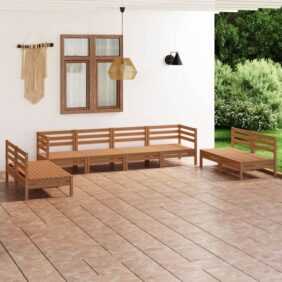 8-tlg. Garten-Lounge-Set Gartenmöbel Set Sitzgruppe Essgruppe Honigbraun Massivholz Kiefer DE59905 - Braun