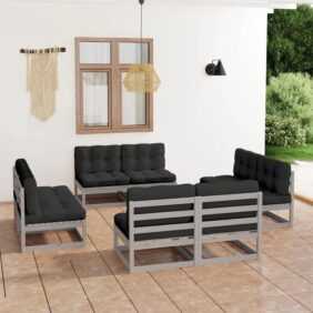 8-tlg. Garten-Lounge-Set Gartenmöbel Set Sitzgruppe Essgruppe mit Kissen Kiefer Massivholz DE13046 - Grau