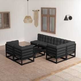 8-tlg. Garten-Lounge-Set Gartenmöbel Set Sitzgruppe Essgruppe mit Kissen Kiefer Massivholz DE78541 - Schwarz