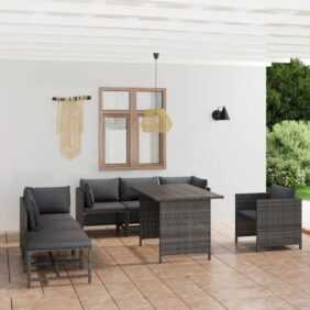8-tlg. Garten-Lounge-Set Gartenmöbel Set Sitzgruppe Essgruppe mit Kissen Poly Rattan Grau DE25526 - Grau