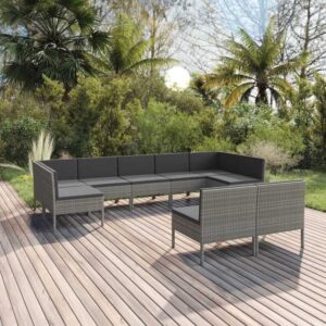 9-tlg. Garten-Lounge-Set Gartenmöbel Set Sitzgruppe Essgruppe mit Auflagen Poly Rattan Grau DE73806 - Grau