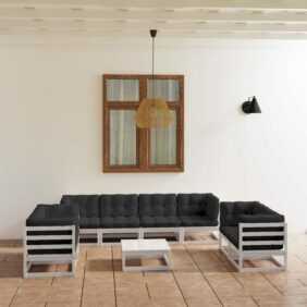 9-tlg. Garten-Lounge-Set Gartenmöbel Set Sitzgruppe Essgruppe mit Kissen Kiefer Massivholz DE50172 - Weiß