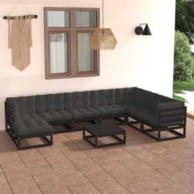 9-tlg. Garten-Lounge-Set Gartenmöbel Set Sitzgruppe Essgruppe mit Kissen Kiefer Massivholz DE78828 - Schwarz