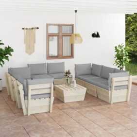 9-tlg. Garten-Sofagarnitur aus Paletten,Gartenmöbel-Set mit Kissen Fichtenholz vidaXL