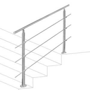 Bettizia Treppengeländer Edelstahl Handlauf Geländer 0-5 Querstab Bausatz Aufmontage, 80 cm Länge, mit 3 Pfosten, für Brüstung Balkon Garten