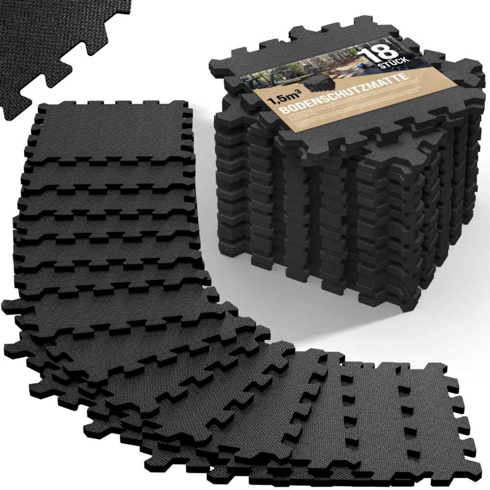 Bodenschutz-/Puzzlematte 18er-Set Schwarz 177x88x1cm