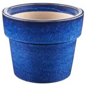 Dehner Blumentopf Keramiktopf, glasiert, blau, Gefäß für Balkon- und Gartenpflanzen, wetter- und frostbeständig