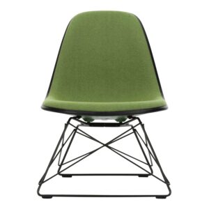 Eames Plastic Lounge Side Chair RE LSR Vollpolster Sessel, Sitzschale RE tiefschwarz re, Stoff Hopsak F60 meerblau/elfenbein, Keder weiss, Drahtunt...