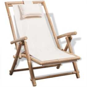 Garten-Gartenliege Liegestuhl Relaxliege für Garten, Balkon und Terrrasse Bambus DE87552 - Weiß