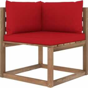 Garten-Paletten-Ecksofa Gartensofa Loungesofa Couch Modern mit Roten Kissen DE54358 - Braun