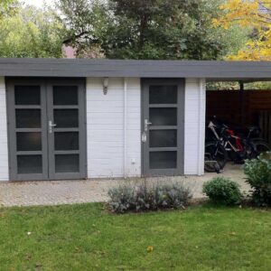 Gartenhaus Modern-E mit Schleppdach Ohne Schutz-Imprägnierung:Mit Imprägnierung (Pinie)|Wandstärke:44 mm Wandstärke