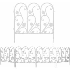 Gartenzaun aus Eisen, 5er Set Zaunstecksystem, Beetzaun Teichzaun Vorgartenzaun Dekozaun, HxB: 62 x 59.5 cm, weiß