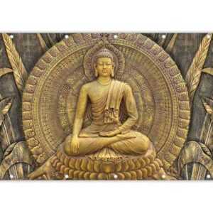 MuchoWow Balkonsichtschutz Gold - Buddha-Statue - Spirituell - Meditation (1-St) Balkonbanner, Sichtschutz für den Balkon, Robustes und wetterfest