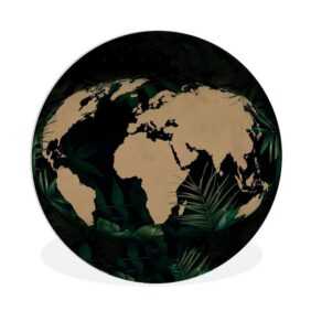 MuchoWow Gemälde Weltkarte - Globus - Tropische Pflanzen, (1 St), Rundes wandbild für Wohnzimmer, Wandkreis, Wandschmuck, 90x90 cm