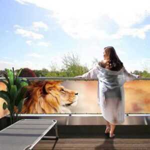 MyMaxxi Sichtschutzelement Balkonbanner Löwe rot blau Balkon Sichtschutz Garten