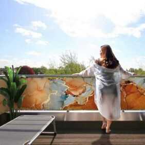 MyMaxxi Sichtschutzelement Balkonbanner Marmor terrakotta gold Balkon Sichtschutz Garten