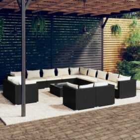 Prolenta Premium 14-tlg. Garten-Lounge-Set mit Kissen Schwarz - Schwarz