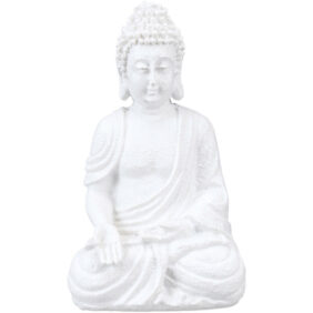 Relaxdays - Buddha Figur sitzend, 17,5 cm hoch, Garten Dekofigur, wetterfest & frostsicher, Dekoskulptur Wohnzimmer, weiß