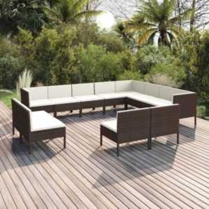 12-tlg. Garten-Lounge-Set, Gartenmöbel, Sitzgruppe Gartenset mit Auflagen Poly Rattan Braun LLOAQ975402 MaisonChic