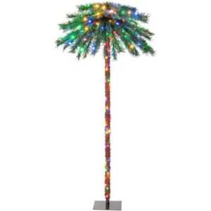 180 cm Künstliche Palme beleuchtet, Kunstbaum mit 210 vierfarbigen LED-Leuchten, Weihnachtspalme mit 64 PVC-Spitzen & Metallstaender, Lichterbaum für