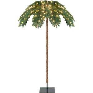 180 cm Künstliche Palme beleuchtet, Kunstbaum mit 250 LED-Lichtern in Warmweiss, led Baum mit 813 Spitzen & Metallstaender, Lichterbaum - Costway