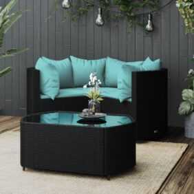 4-tlg. Garten-Lounge-Set Gartenmöbel-Set Terrassen-Sitzgruppe mit Kissen Schwarz Poly Rattan ZDEH44918 MaisonChic