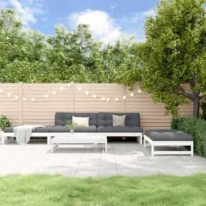 5-tlg. Garten-Lounge-Set,Gartenmöbel-Set,Terrassen-Sitzgruppe mit Kissen Weiß Massivholz AGHDE820717 MaisonChic