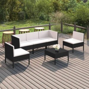 6-tlg. Garten-Lounge-Set, Gartenmöbel, Sitzgruppe Gartenset mit Auflagen Poly Rattan Schwarz LLOAQ302351 Maisonchic