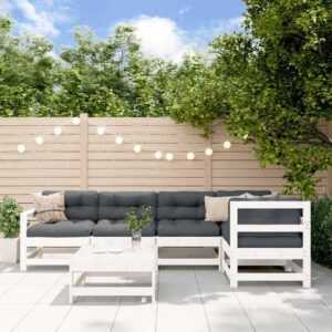 6-tlg. Garten-Lounge-Set,Gartenmöbel-Set,Terrassen-Sitzgruppe mit Kissen Weiß Massivholz AGHDE804690 MaisonChic