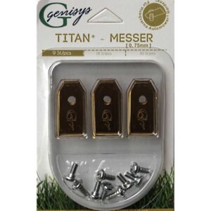 9 titan Ersatz Messer Klingen kompatibel für Husqvarna Automower ® / Gardena Mähroboter (longlife - 0,75 mm - 3 g) + Schrauben
